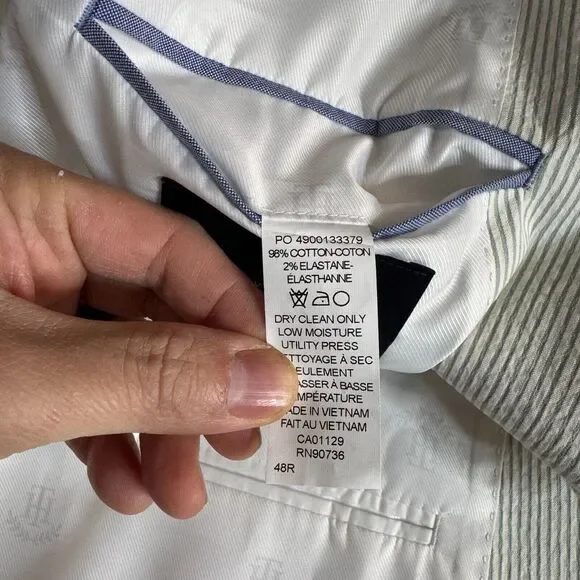 Tommy Hilfiger 48R Blazer Sport Coat Mens Green Seersucker Stripe Cotton - Picture 11 of 11